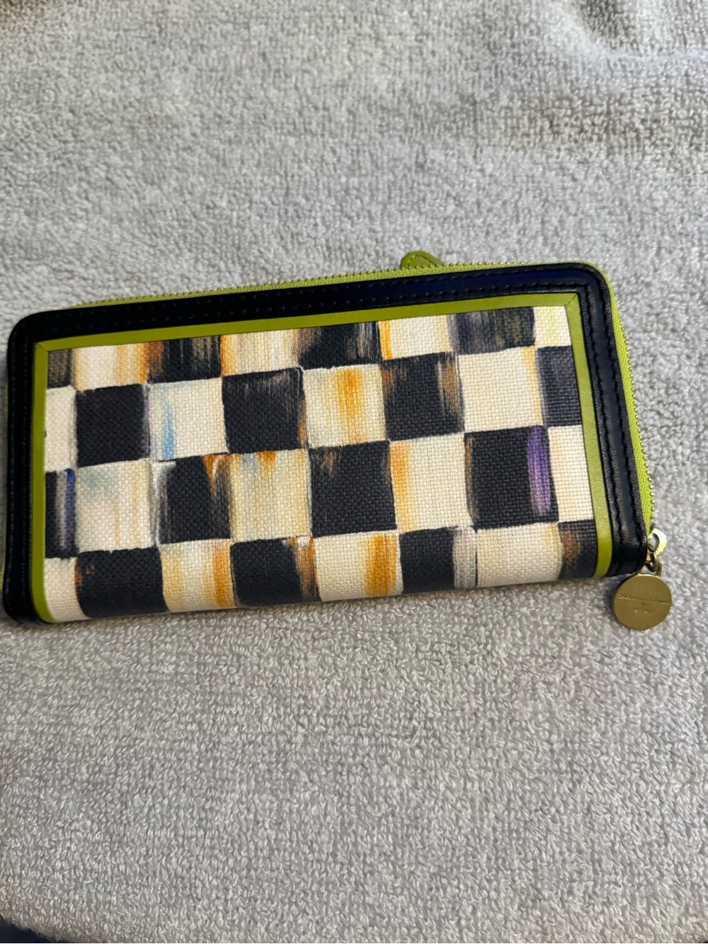 MacKenzie-Childs Gold-Tone Round Logo Charm Wallet